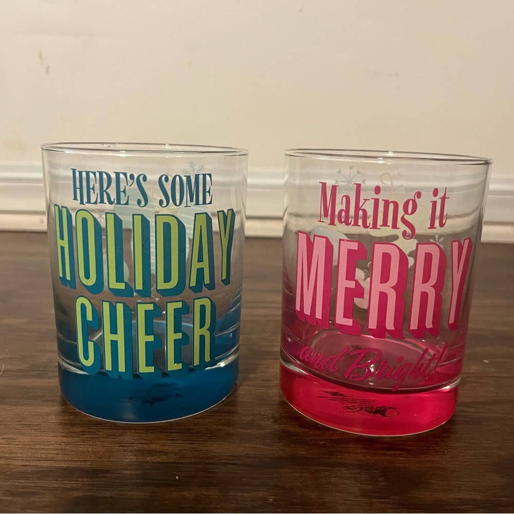 Disney Short Drinking Glass Set - Retro Mickey Icon Ornaments - Holiday Cheer